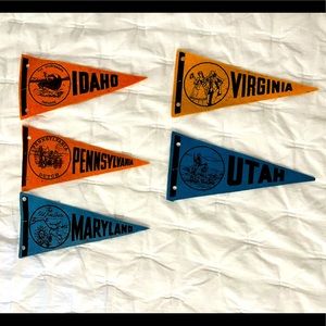 Five state pennants from a road trip in the 1960’s. Great shape, made of felt.